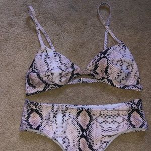 Snakeskin Triangle Tie Side Bikini Swimsuit